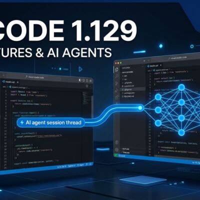 VS Code 1.129 Agent Host Protocol showing AI sessions spanning multiple editor windows with blue glowing nodes