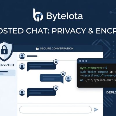 Chatto self-hosted chat app interface showing single binary deployment and per-user encryption
