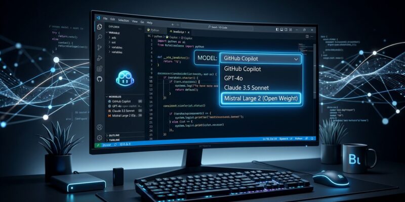 GitHub Copilot model picker showing Kimi K2.7 Code as the first open-weight AI model option