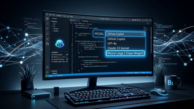 GitHub Copilot model picker showing Kimi K2.7 Code as the first open-weight AI model option