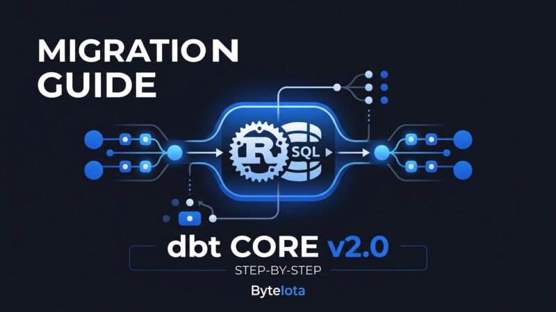 Data pipeline diagram showing dbt Core v2.0 Rust engine migration with blue nodes on dark background