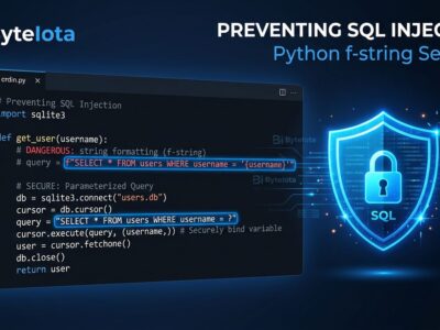 Python 3.14 t-strings code editor showing template string syntax with security shield icon representing SQL injection and XSS protection