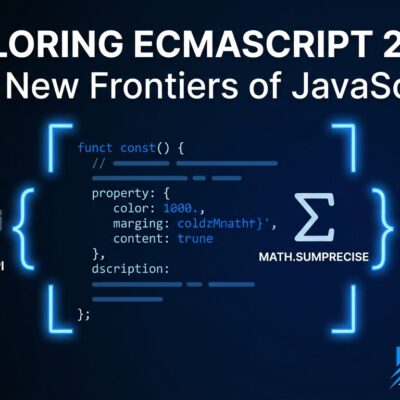 ECMAScript 2026 JavaScript new features including Temporal API, Math.sumPrecise, and the using keyword illustrated with code and icons