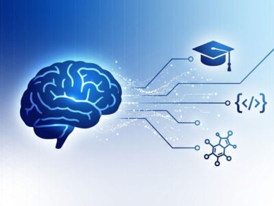 Agentic AI brain connected to learning symbols representing LearnVector's AI tutoring platform
