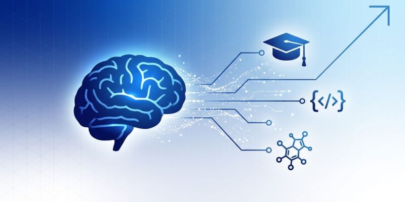 Agentic AI brain connected to learning symbols representing LearnVector's AI tutoring platform
