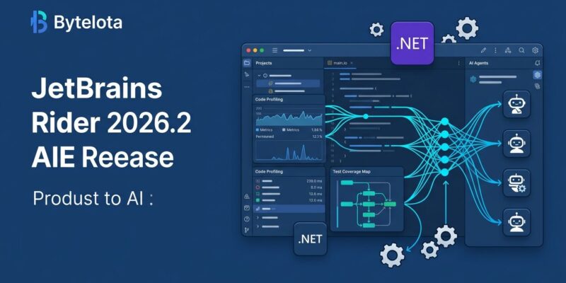 JetBrains Rider 2026.2 IDE with AI agent skills showing neural connections between profiler data, coverage maps and coding agents