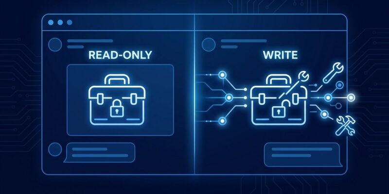 Illustration showing dynamic tool addition and removal in a Claude API conversation flow, with locked and unlocked toolbox icons on a dark blue background