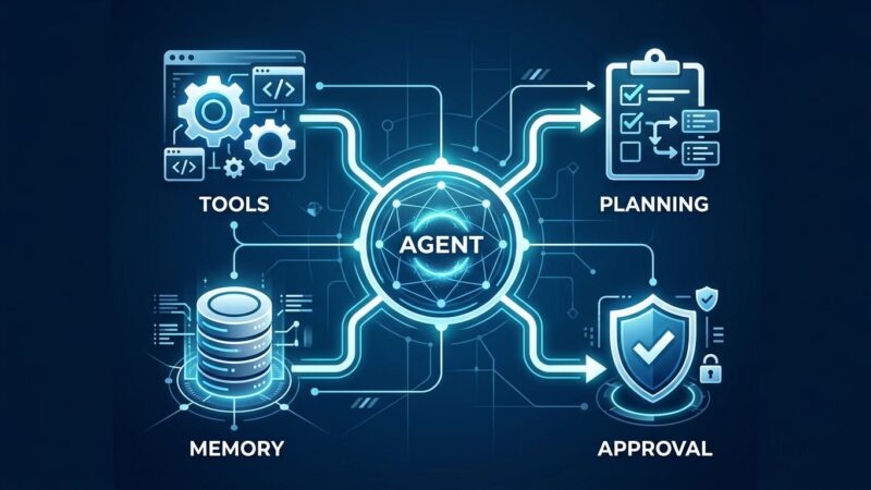 Microsoft Agent Framework Harness - AI agent pipeline diagram showing planning, memory, tool-calling loop and approval flows