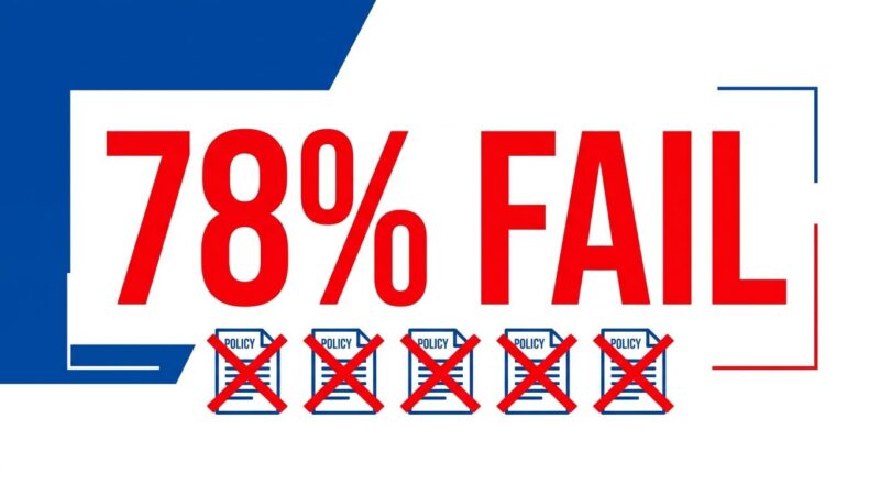 Bold conceptual graphic showing 78% fail rate with policy document icons crossed out in red