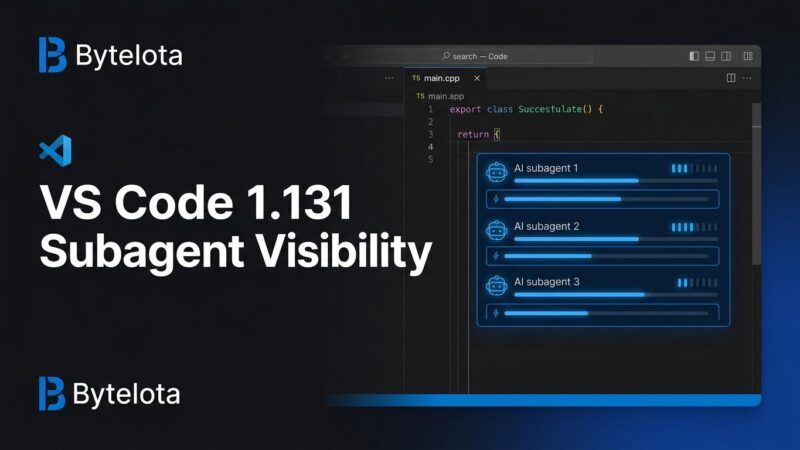 VS Code 1.131 showing subagent status visibility panel with AI agent monitoring indicators