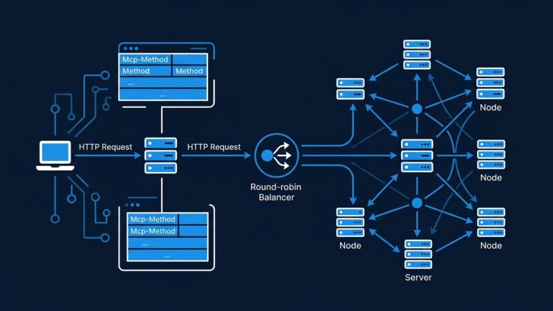 MCP 2026-07-28 specification stateless architecture diagram showing distributed server nodes and protocol header routing