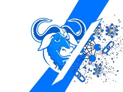GNU GCC logo with AI neural network symbols being rejected, representing GCC steering committee AI code ban policy