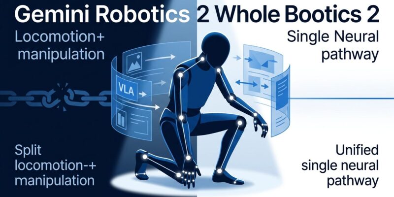Humanoid robot controlled by Gemini Robotics 2 whole-body intelligence model from Google DeepMind