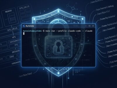 Nono AI agent sandbox terminal showing kernel-level sandboxing command on blue background