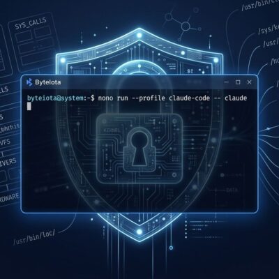 Nono AI agent sandbox terminal showing kernel-level sandboxing command on blue background