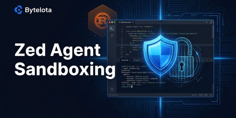 Zed code editor with security shield overlay representing OS-level agent sandboxing