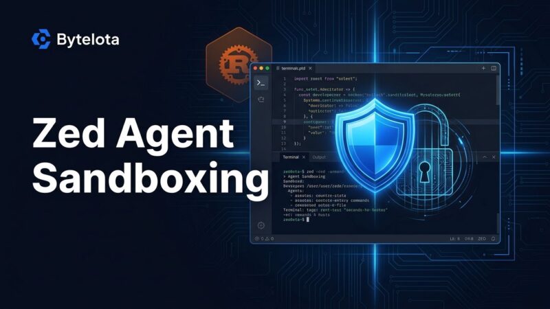 Zed code editor with security shield overlay representing OS-level agent sandboxing