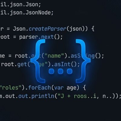 Java code showing Json.parse() call with JEP 540 Simple JSON API on blue ByteIota branded background