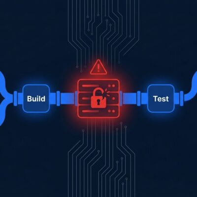 CI/CD pipeline with security breach indicator representing TeamCity CVE-2026-63077 unauthenticated RCE vulnerability