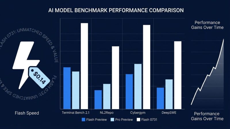 Data visualization benchmark chart showing DeepSeek V4 Flash 0731 outperforming V4 Pro Preview on agent benchmarks