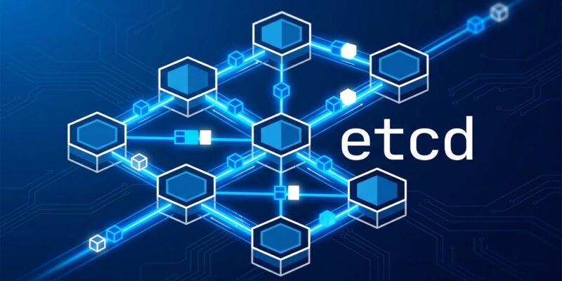 Distributed cluster nodes with blue streaming data packets representing etcd v3.7 RangeStream architecture