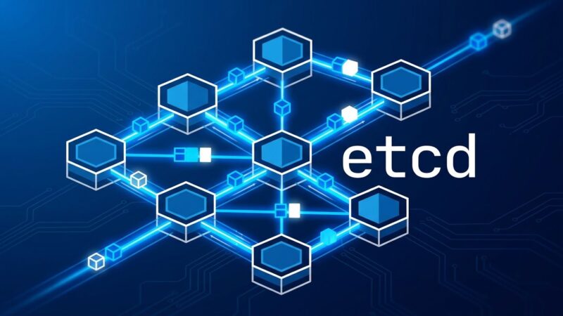Distributed cluster nodes with blue streaming data packets representing etcd v3.7 RangeStream architecture