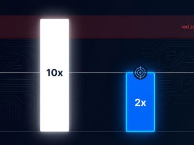 Data visualization showing LLM coding productivity ceiling of 2x versus the overhyped 10x claim, with Amdahls Law benchmark bars