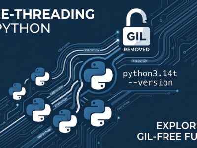 Python 3.14 free-threading diagram showing parallel thread execution with GIL removed, python3.14t binary