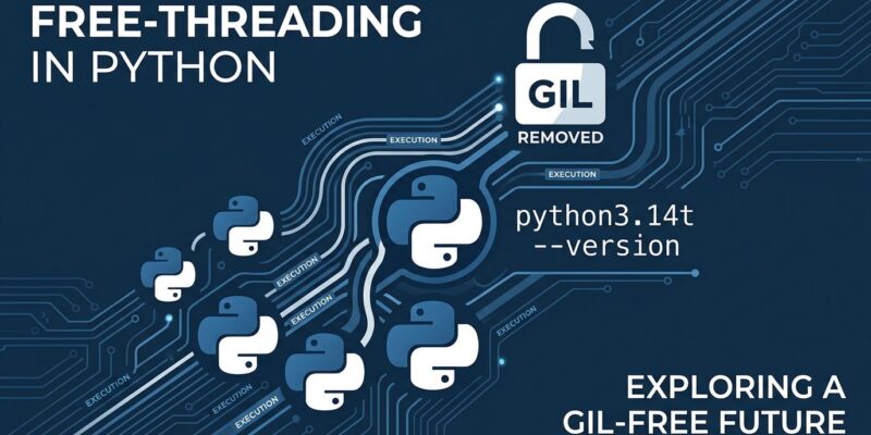 Python 3.14 free-threading diagram showing parallel thread execution with GIL removed, python3.14t binary