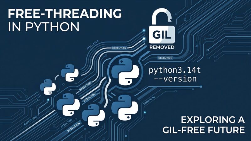 Python 3.14 free-threading diagram showing parallel thread execution with GIL removed, python3.14t binary