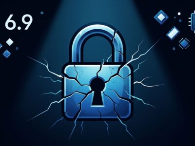 Cracked blue padlock representing broken LUKS disk encryption memory wipe regression in Linux kernel 6.9