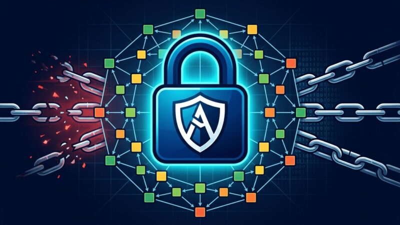 Shield and padlock network representing open source security coordination against AI-powered attacks