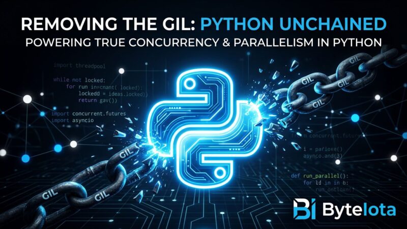 Python snake breaking free from chains symbolizing GIL removal in Python 3.14 free-threaded mode