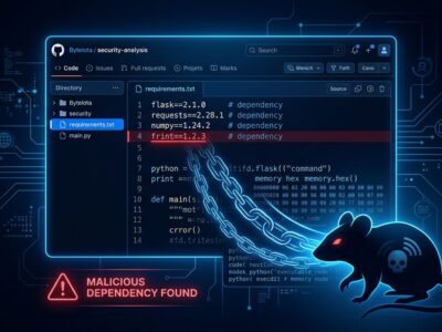 GitHub repository interface showing a trojanized requirements.txt file with malicious frint package highlighted, representing the ChocoPoC RAT supply chain attack on security researchers