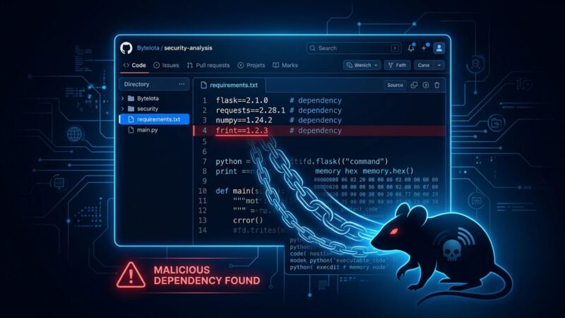 GitHub repository interface showing a trojanized requirements.txt file with malicious frint package highlighted, representing the ChocoPoC RAT supply chain attack on security researchers