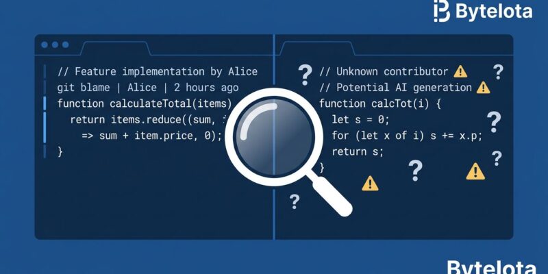 Developer code review screen showing AI-generated code accountability gap