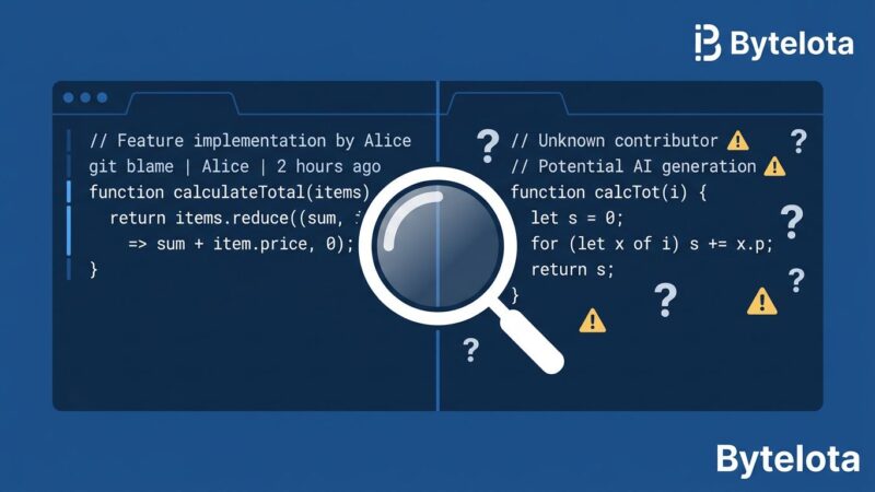 Developer code review screen showing AI-generated code accountability gap