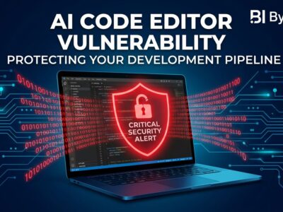 Cursor IDE vulnerability DuneSlide - critical RCE flaw via prompt injection showing broken padlock on code editor