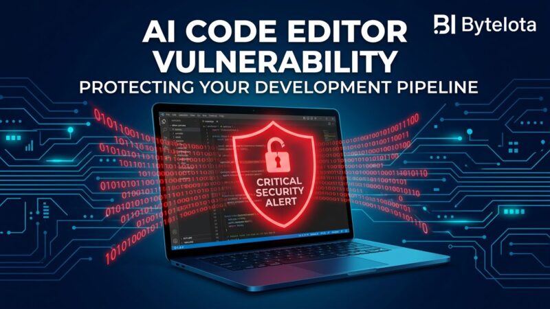 Cursor IDE vulnerability DuneSlide - critical RCE flaw via prompt injection showing broken padlock on code editor