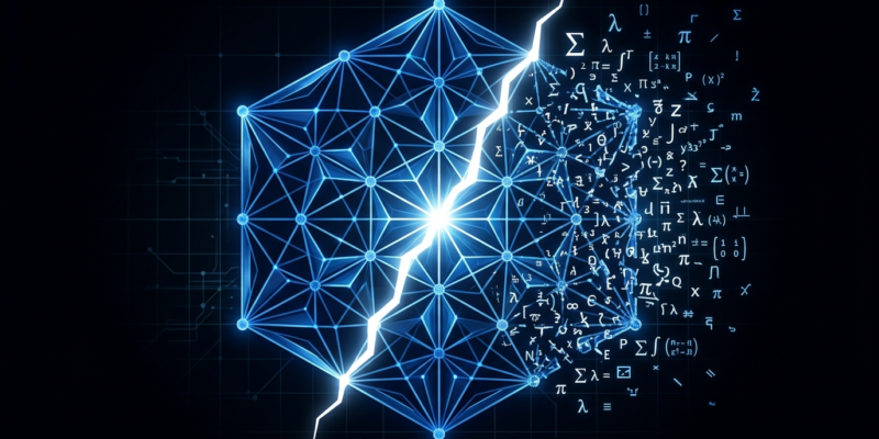 Abstract blue lattice structure split by a crack, representing HAWK post-quantum cipher vulnerability discovered by Claude AI