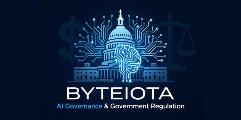 US Capitol building with AI neural network overlay representing OpenAI government equity stake and AI regulation