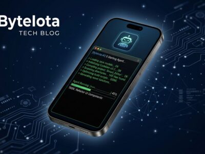 iPhone displaying Cursor AI coding agent terminal interface with blue circuit board background