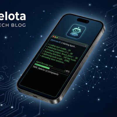 iPhone displaying Cursor AI coding agent terminal interface with blue circuit board background