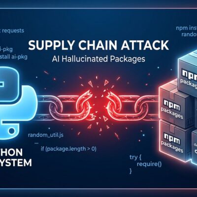 AI coding agent hallucinating package names leading to supply chain attack — slopsquatting concept illustration