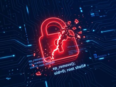 CVE-2026-46242 Bad Epoll Linux kernel privilege escalation vulnerability - red warning icon breaking apart over circuit board pattern on dark blue background