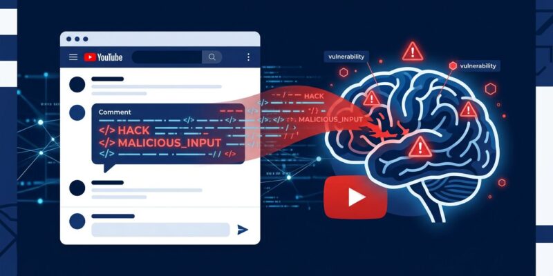 Abstract visualization of prompt injection attack on YouTube Studio Ask Studio AI assistant