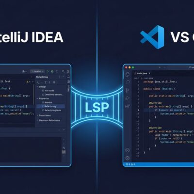 IntelliJ IDEA language intelligence bridging to VS Code via LSP protocol, showing the Java and Kotlin extension