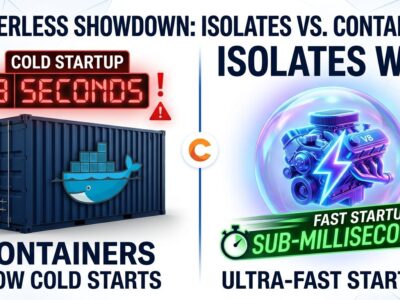 Split-screen comparison of container vs isolate compute model for AI agents on Cloudflare
