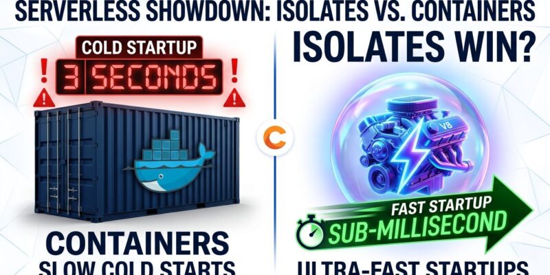Split-screen comparison of container vs isolate compute model for AI agents on Cloudflare
