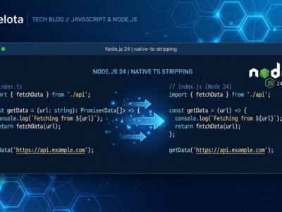 Node.js 24 terminal showing TypeScript type stripping — native TypeScript execution without build step